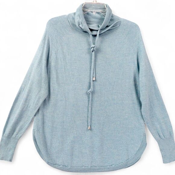 Cynthia Rowley Sweater Womens Large Blue Heather Cowl Neck Merino Wool Pullover - Picture 1 of 8